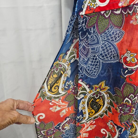 Nygard Blue Red Midi Blouse Boho Sheer Topper Retro Floral XL - Picture 5 of 11